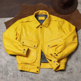 HEYFANCYSTYLE Men's Aviator Vegan Leather Jacket Exclusive Yellow Luxe Bomber Jacket